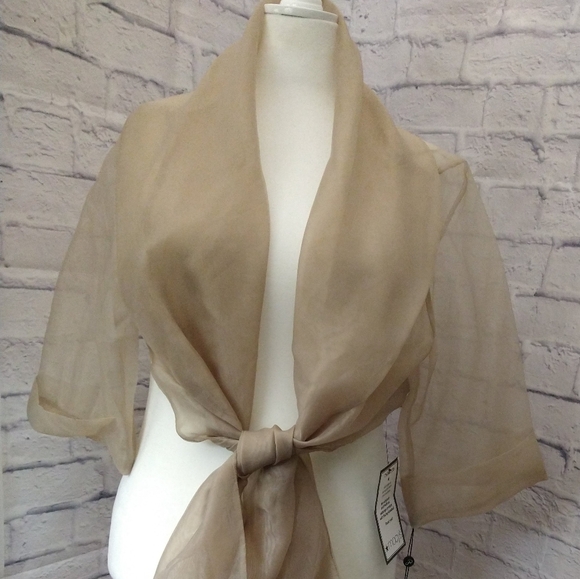 Adrianna Papell Sheer Tan Wrap Jacket - Picture 1 of 6